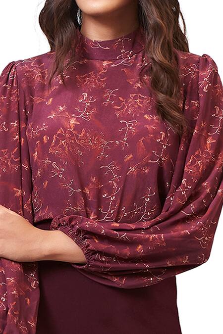 Shop Ankita Dharman Purple Georgette Mandarin Collar Floral Print Top Online at Aza Fashions Shop_Ankita Dharman_Purple Georgette Mandarin Collar Floral Print Top _Online_at_Aza_Fashions