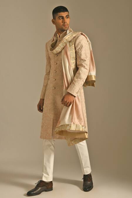 Dhruv Vaish Beige Cotton Silk Chanderi Stole Online at Aza Fashions Dhruv Vaish_Beige Cotton Silk Chanderi Stole _Online_at_Aza_Fashions
