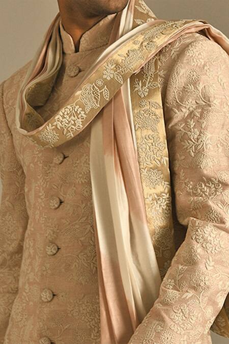 Buy Dhruv Vaish Beige Cotton Silk Chanderi Stole Online at Aza Fashions Buy_Dhruv Vaish_Beige Cotton Silk Chanderi Stole _Online_at_Aza_Fashions