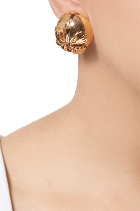 Outhouse Gold Plated Crystals Instar Button Stud Earrings 