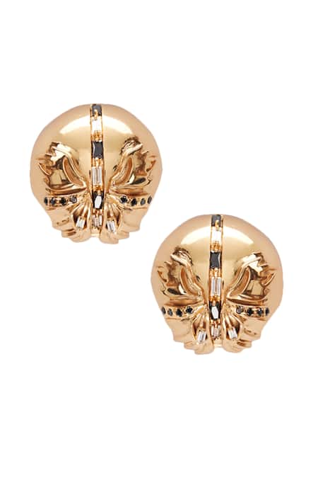 Shop Outhouse Gold Plated Crystals Instar Button Stud Earrings at Aza Fashions Shop_Outhouse_Gold Plated Crystals Instar Button Stud Earrings _at_Aza_Fashions