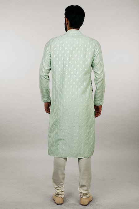 Shop Vanshik Green Kurta Churidar Cotton Set at Aza Fashions Shop_Vanshik_Green Kurta Churidar Cotton Set _at_Aza_Fashions