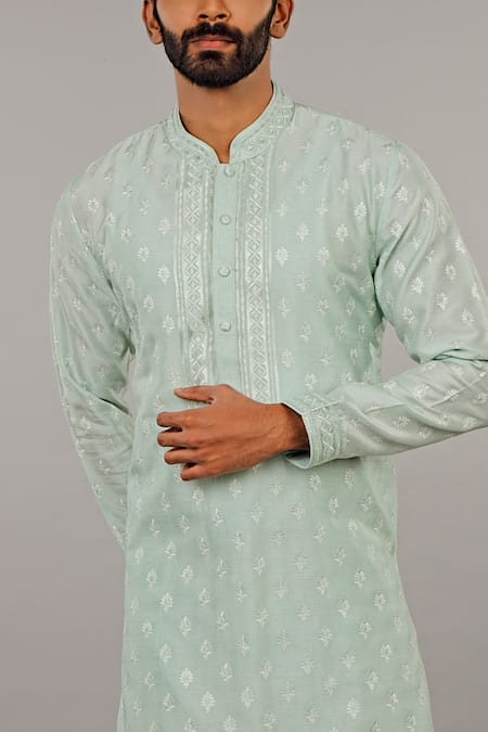 Shop Vanshik Green Kurta Churidar Cotton Set Online at Aza Fashions Shop_Vanshik_Green Kurta Churidar Cotton Set _Online_at_Aza_Fashions