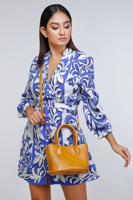 Buy_The House Of Ganges_Brown Vegan Leather Small Tote With Sling_Online_at_Aza_Fashions