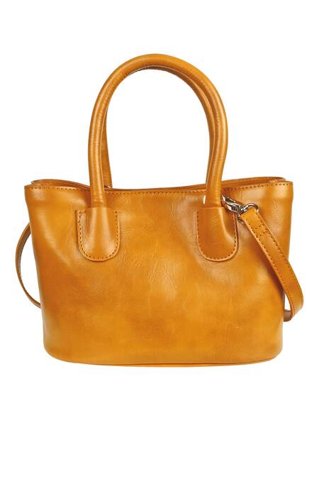 Shop_The House Of Ganges_Brown Vegan Leather Small Tote With Sling_Online_at_Aza_Fashions