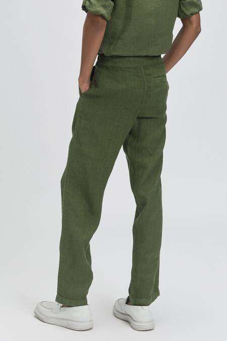 Shop Terra Luna Green 100% Linen Nash Chinos at Aza Fashions Shop_Terra Luna_Green 100% Linen Nash Chinos _at_Aza_Fashions