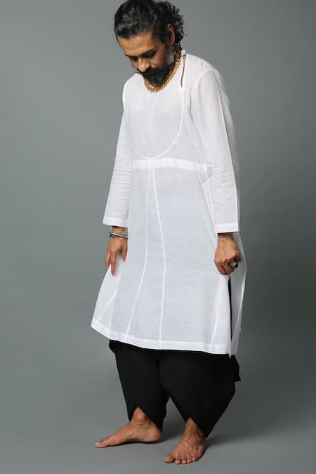 House Of Three White Handspun Handwoven Cotton Kurta Online at Aza Fashions House Of Three_White Handspun Handwoven Cotton Kurta _Online_at_Aza_Fashions
