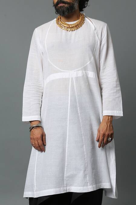 Shop House Of Three White Handspun Handwoven Cotton Kurta Online at Aza Fashions Shop_House Of Three_White Handspun Handwoven Cotton Kurta _Online_at_Aza_Fashions