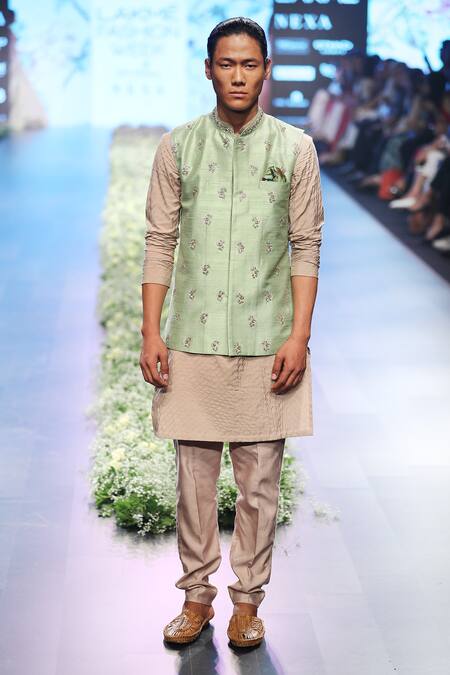 Anushree Reddy Green Embroidered Bundi And Kurta Set