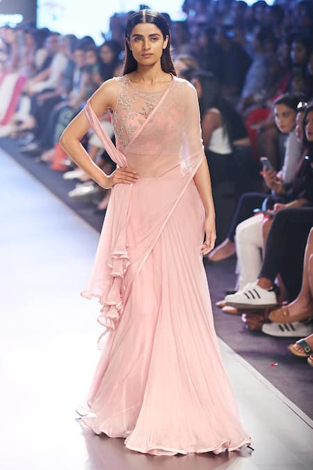 Anushree Reddy Pink Pre-draped Saree With Blouse