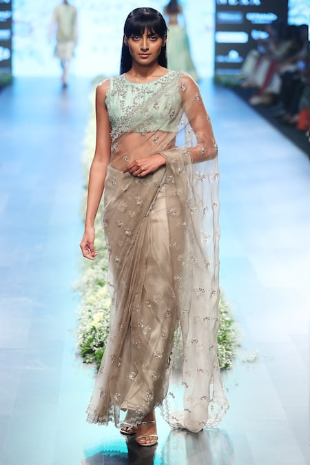 Anushree Reddy Grey Organza Saree With Blouse