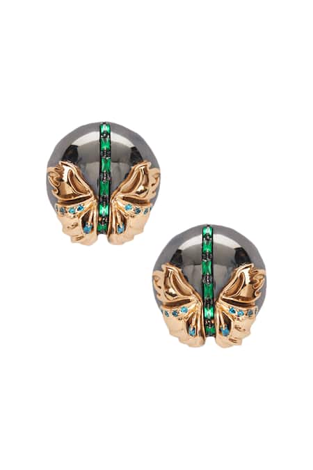 Shop Outhouse Gold Plated Crystals Instar Button Stud Earrings at Aza Fashions Shop_Outhouse_Gold Plated Crystals Instar Button Stud Earrings _at_Aza_Fashions