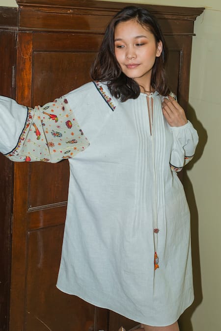 Shop Nikasha White Cotton Round Embroidered Dress at Aza Fashions Shop_Nikasha_White Cotton Round Embroidered Dress _at_Aza_Fashions