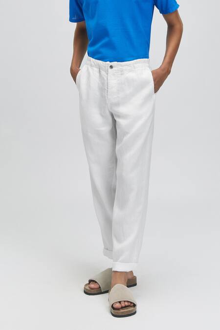 Terra Luna White 100% Linen Nash Chinos Online at Aza Fashions Terra Luna_White 100% Linen Nash Chinos _Online_at_Aza_Fashions