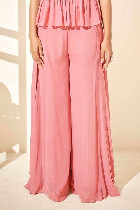 Suruchi Parakh_Pink Georgette Lining Shantoon Thread V Neck Tunic And Pant Set_at_Aza_Fashions