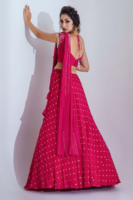 Shop Suruchi Parakh Pink Georgette Crepe, Lining Shantoon Sweetheart Draped Lehenga And Blouse Set at Aza Fashions Shop_Suruchi Parakh_Pink Georgette Crepe, Lining Shantoon Sweetheart Draped Lehenga And Blouse Set _at_Aza_Fashions