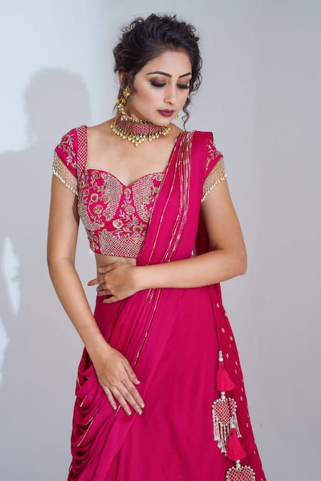 Buy Suruchi Parakh Pink Georgette Crepe, Lining Shantoon Sweetheart Draped Lehenga And Blouse Set Online at Aza Fashions Buy_Suruchi Parakh_Pink Georgette Crepe, Lining Shantoon Sweetheart Draped Lehenga And Blouse Set _Online_at_Aza_Fashions