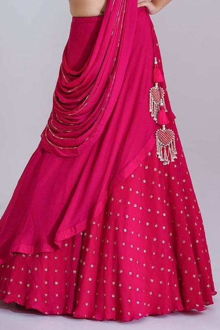 Shop Suruchi Parakh Pink Georgette Crepe, Lining Shantoon Sweetheart Draped Lehenga And Blouse Set Online at Aza Fashions Shop_Suruchi Parakh_Pink Georgette Crepe, Lining Shantoon Sweetheart Draped Lehenga And Blouse Set _Online_at_Aza_Fashions
