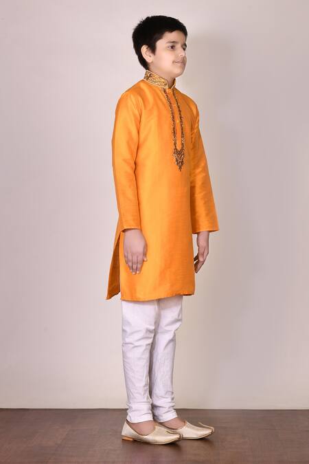 Petite Pomme Yellow Silk Embroidery Kurta Set Online at Aza Fashions Petite Pomme_Yellow Silk Embroidery Kurta Set _Online_at_Aza_Fashions