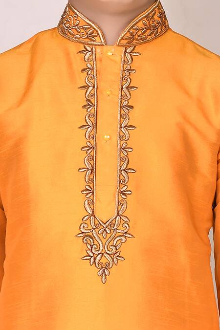 Shop Petite Pomme Yellow Silk Embroidery Kurta Set Online at Aza Fashions Shop_Petite Pomme_Yellow Silk Embroidery Kurta Set _Online_at_Aza_Fashions