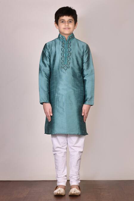 Buy_Petite Pomme_Green Silk Embroidery Kurta Set _Online_at_Aza_Fashions
