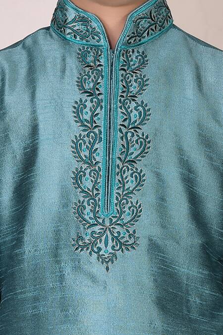 Shop_Petite Pomme_Green Silk Embroidery Kurta Set _Online_at_Aza_Fashions