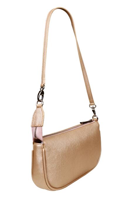 The House Of Ganges_Gold Vegan Leather Handbag_Online_at_Aza_Fashions