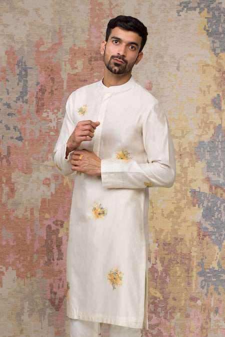Shop_Devnaagri_White Cotton, Silk Chanderi Kurta Set _Online_at_Aza_Fashions