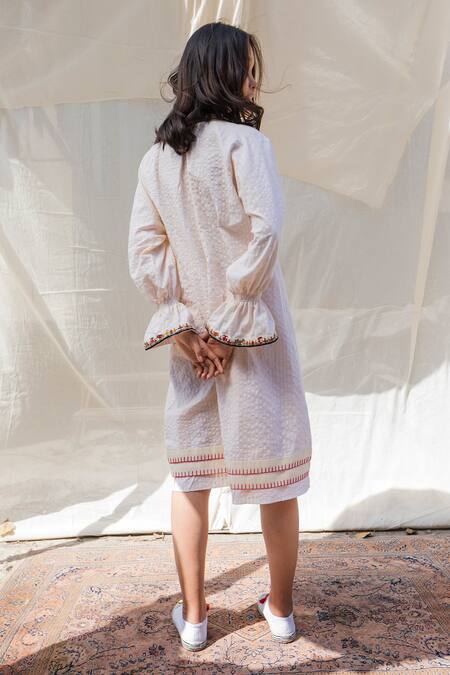 Shop Nikasha White Cotton Round Textured Dress at Aza Fashions Shop_Nikasha_White Cotton Round Textured Dress _at_Aza_Fashions