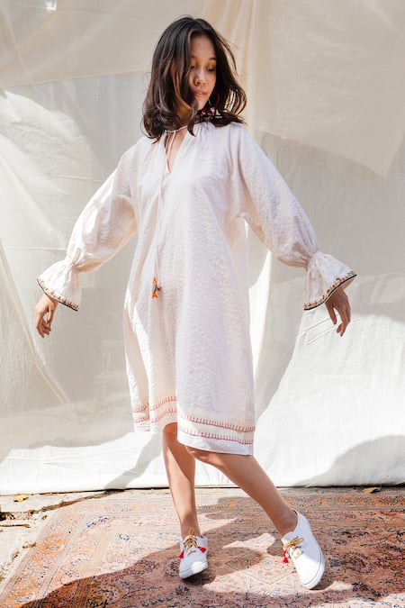 Buy Nikasha White Cotton Round Textured Dress Online at Aza Fashions Buy_Nikasha_White Cotton Round Textured Dress _Online_at_Aza_Fashions