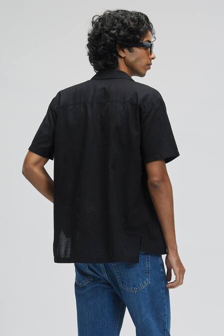 Shop Terra Luna Black 100% Organic Handloom Cotton Palawan Shirt at Aza Fashions Shop_Terra Luna_Black 100% Organic Handloom Cotton Palawan Shirt _at_Aza_Fashions