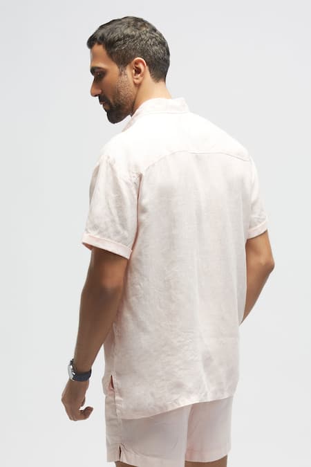 Shop_Terra Luna_Pink 100% Linen Plain Bellando Shirt _at_Aza_Fashions