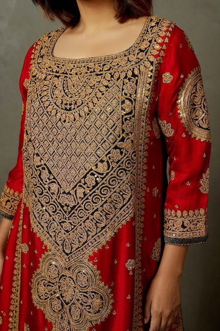 RI.Ritu Kumar_Red Kurta And Dupatta  Palazzo & Cotton Embroidered Dori Mandwi Set _at_Aza_Fashions
