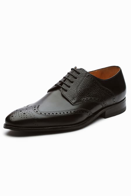 Dapper Shoes_Black Leather Wingtip Brogue Shoes_Online_at_Aza_Fashions