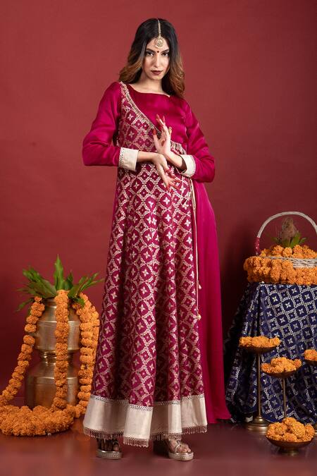 Buy Monk & Mei By Sonia Anand Purple Brocade, Satin, Organza Tassels Floral Pattern Anarkali With Dupatta Online at Aza Fashions Buy_Monk & Mei By Sonia Anand_Purple Brocade, Satin, Organza Tassels Floral Pattern Anarkali With Dupatta _Online_at_Aza_Fashions
