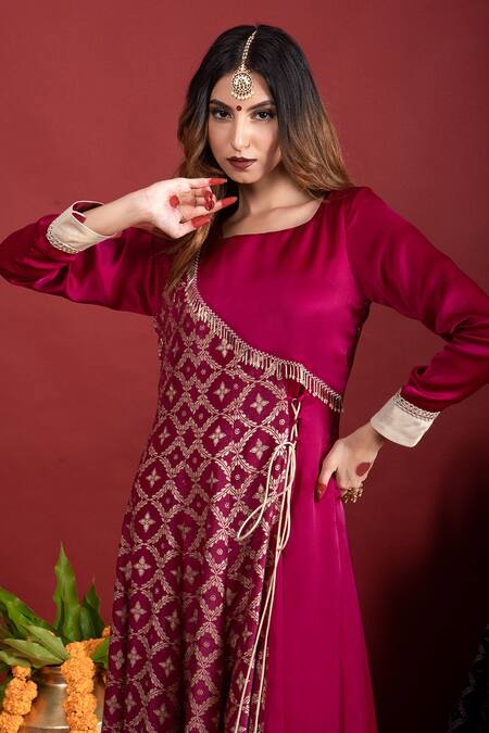 Shop Monk & Mei By Sonia Anand Purple Brocade, Satin, Organza Tassels Floral Pattern Anarkali With Dupatta Online at Aza Fashions Shop_Monk & Mei By Sonia Anand_Purple Brocade, Satin, Organza Tassels Floral Pattern Anarkali With Dupatta _Online_at_Aza_Fashions