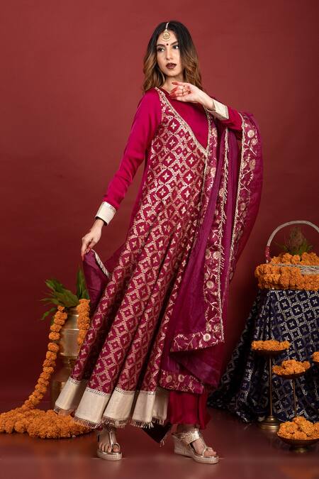 Monk & Mei By Sonia Anand Purple Brocade, Satin, Organza Tassels Floral Pattern Anarkali With Dupatta at Aza Fashions Monk & Mei By Sonia Anand_Purple Brocade, Satin, Organza Tassels Floral Pattern Anarkali With Dupatta _at_Aza_Fashions