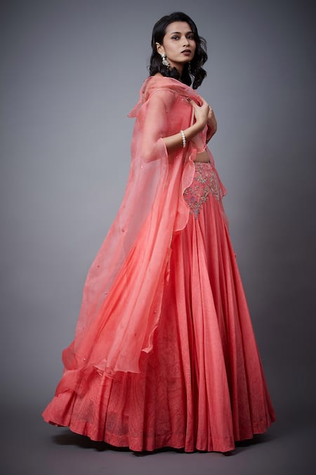 Shop_RI.Ritu Kumar_Pink Silk, Viscose, Cotton Embroidery Square Neck Nazli Lehenga Set With Cape _Online_at_Aza_Fashions