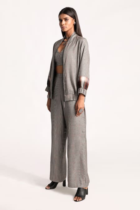 Kritika Murarka Black , Wool Blend Lining Taffeta Lotus Applique Bomber Jacket Online at Aza Fashions Kritika Murarka_Black , Wool Blend Lining Taffeta Lotus Applique Bomber Jacket _Online_at_Aza_Fashions