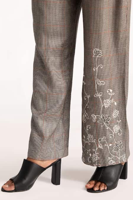 Shop Kritika Murarka Black Cotton Floral V Neck Embroidered Houndstooth Pattern Jumpsuit Online at Aza Fashions Shop_Kritika Murarka_Black Cotton Floral V Neck Embroidered Houndstooth Pattern Jumpsuit _Online_at_Aza_Fashions