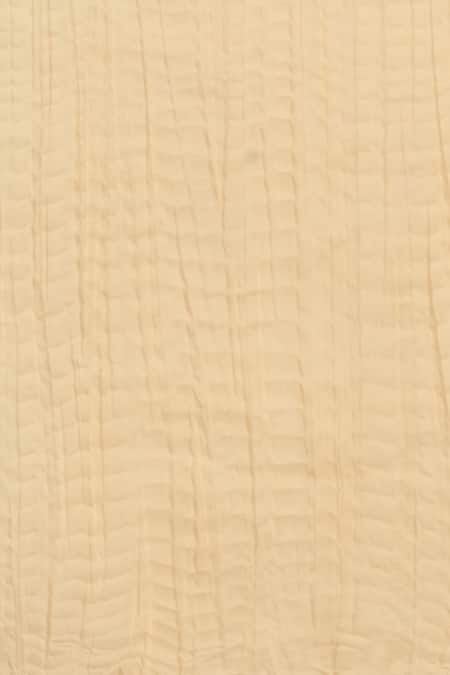 Buy_Ritu Kumar_Beige Cotton Satin Embroidery Round Neck Kurta Palazzo Set