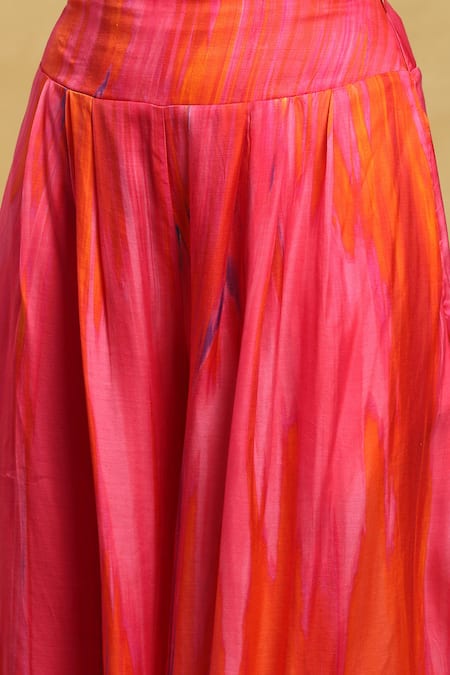 Ritu Kumar_Pink Denim Scoop , Round Abstract Streak Printed Shrug And Palazzo Set _at_Aza_Fashions