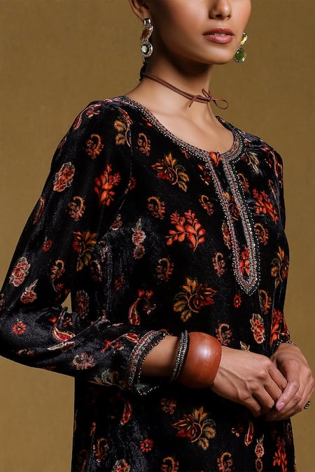 Shop_Ritu Kumar_Black Dupatta 66x50 , Kurta Silk Velvet, Sharara Set_Online_at_Aza_Fashions