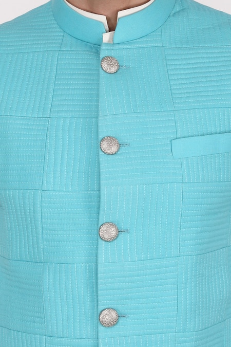 Buy_Manish Nagdeo_Blue Ruby Silk Quilted Bundi And Kurta Set _Online_at_Aza_Fashions