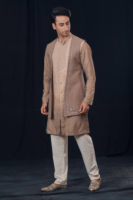 Soniya G Brown Silk Embroidered Jacket And Kurta Set Online at Aza Fashions Soniya G_Brown Silk Embroidered Jacket And Kurta Set_Online_at_Aza_Fashions