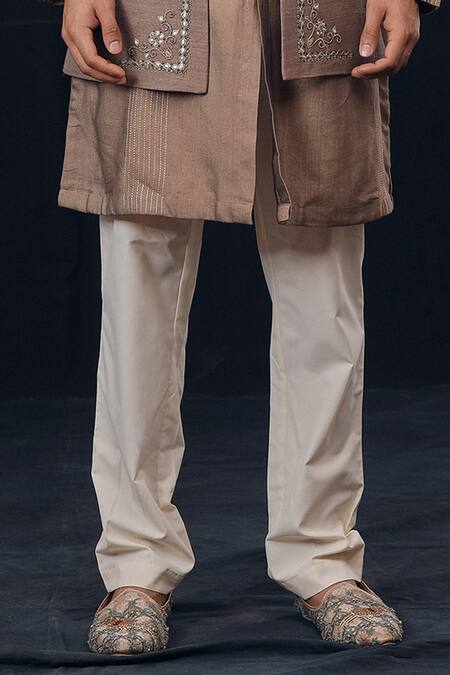 Shop Soniya G Brown Silk Embroidered Jacket And Kurta Set Online at Aza Fashions Shop_Soniya G_Brown Silk Embroidered Jacket And Kurta Set_Online_at_Aza_Fashions