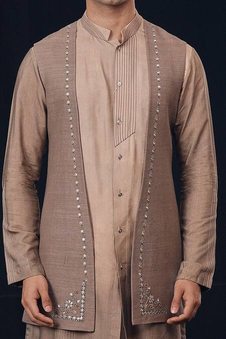 Soniya G Brown Silk Embroidered Jacket And Kurta Set at Aza Fashions Soniya G_Brown Silk Embroidered Jacket And Kurta Set_at_Aza_Fashions
