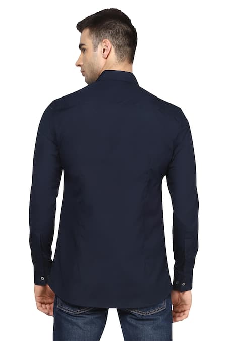 Shop Noonoo Blue Giza Cotton Embroidered Slim-fit Shirt at Aza Fashions Shop_Noonoo_Blue Giza Cotton Embroidered Slim-fit Shirt _at_Aza_Fashions