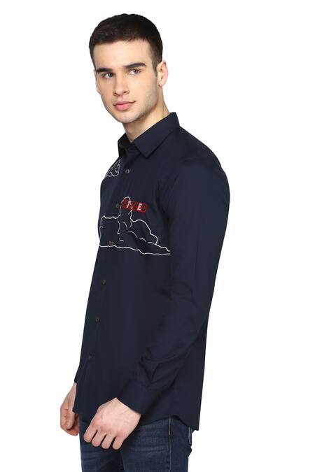 Noonoo Blue Giza Cotton Embroidered Slim-fit Shirt Online at Aza Fashions Noonoo_Blue Giza Cotton Embroidered Slim-fit Shirt _Online_at_Aza_Fashions