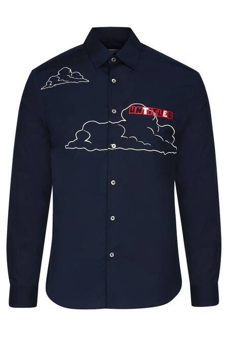 Shop Noonoo Blue Giza Cotton Embroidered Slim-fit Shirt Online at Aza Fashions Shop_Noonoo_Blue Giza Cotton Embroidered Slim-fit Shirt _Online_at_Aza_Fashions